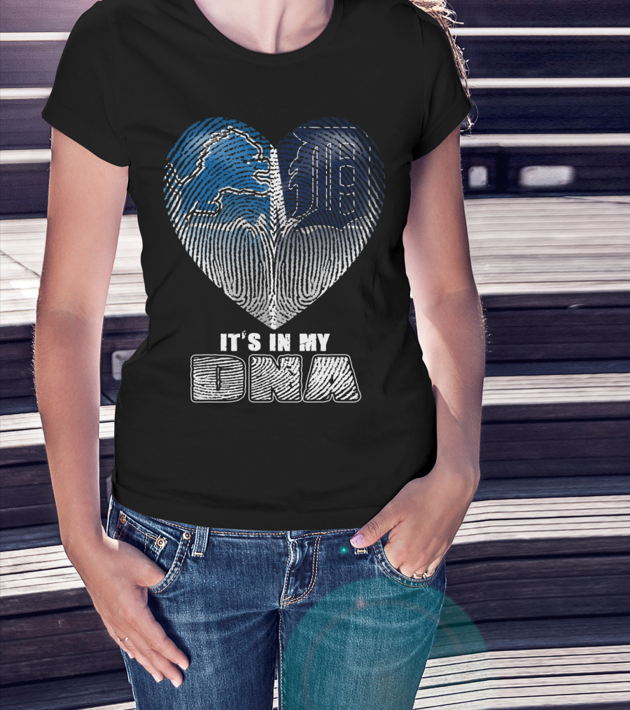 It's In My Dna Detroit Lions Tigers Heart Fingerprint T-Shirt