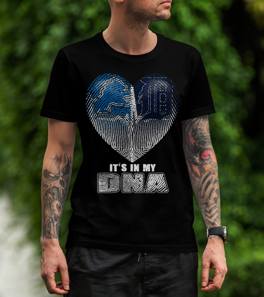 It's In My Dna Detroit Lions Tigers Heart Fingerprint T-Shirt