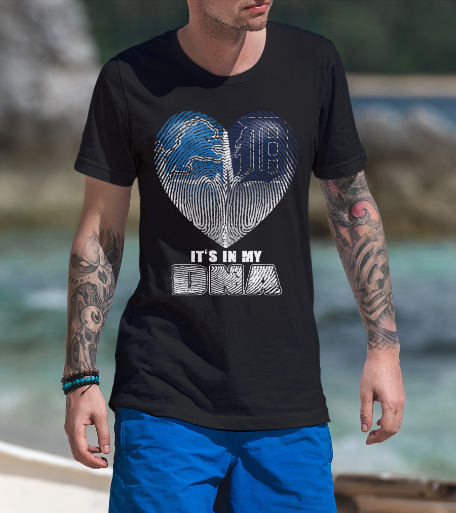 It's In My Dna Detroit Lions Tigers Heart Fingerprint T-Shirt