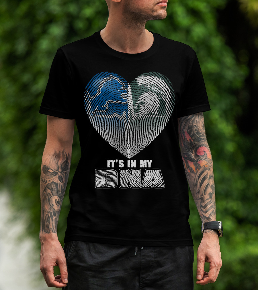 It's In My Dna Detroit Lions Michigan State Fingerprint Heart T-Shirt