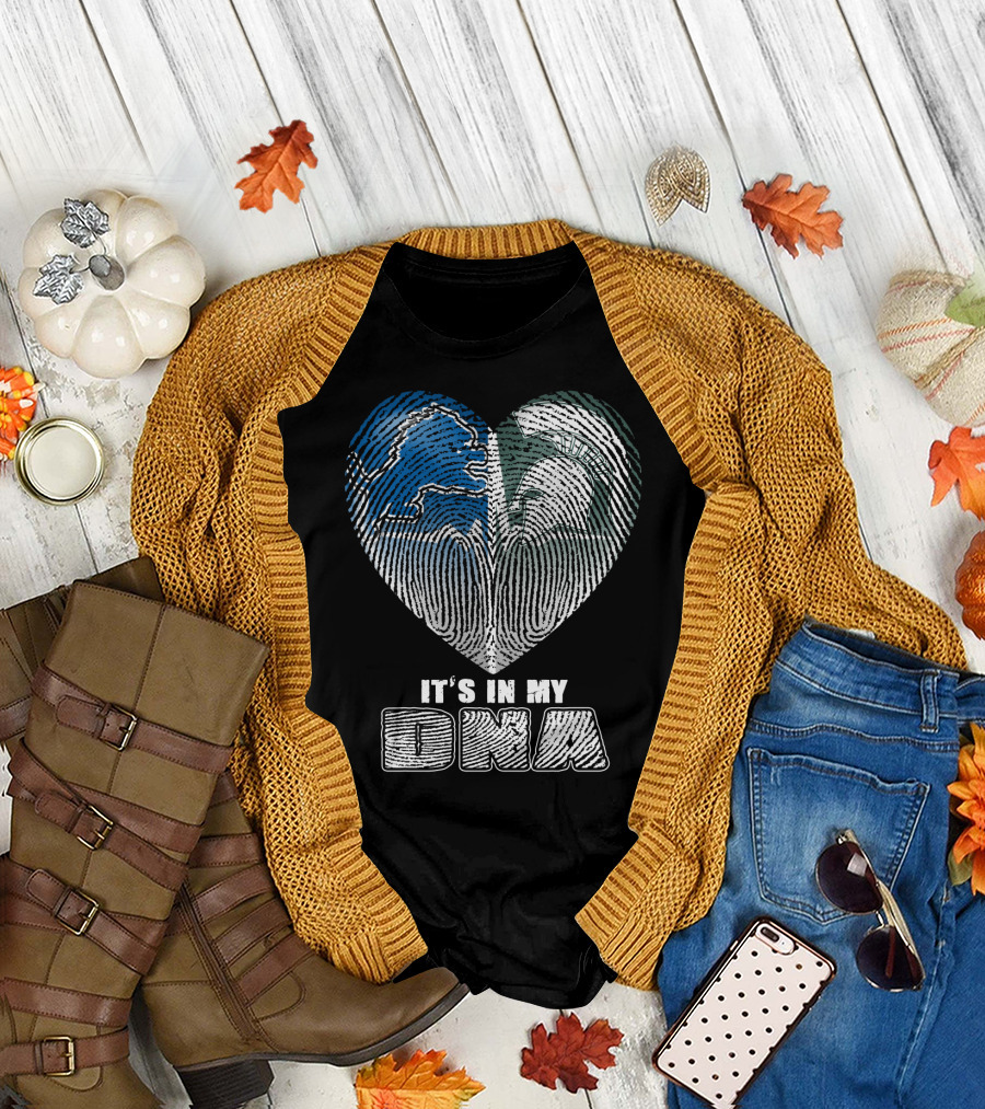 It's In My Dna Detroit Lions Michigan State Fingerprint Heart T-Shirt