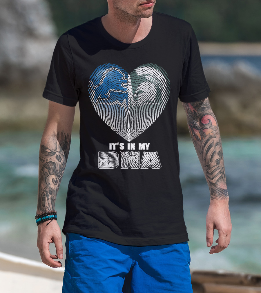 It's In My Dna Detroit Lions Michigan State Fingerprint Heart T-Shirt
