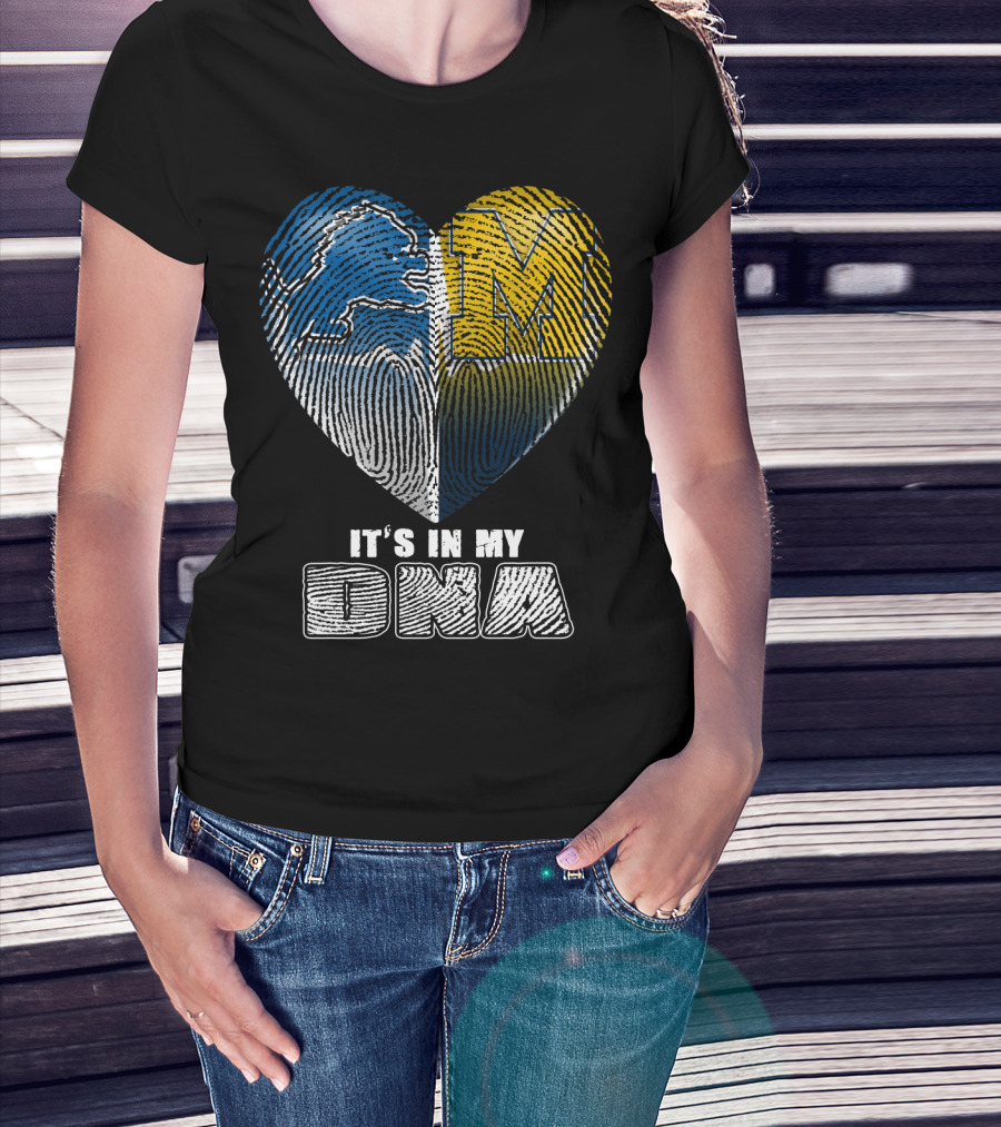 It's In My Dna Detroit Lions Michigan Wolverines Heart Fingerprint T-Shirt