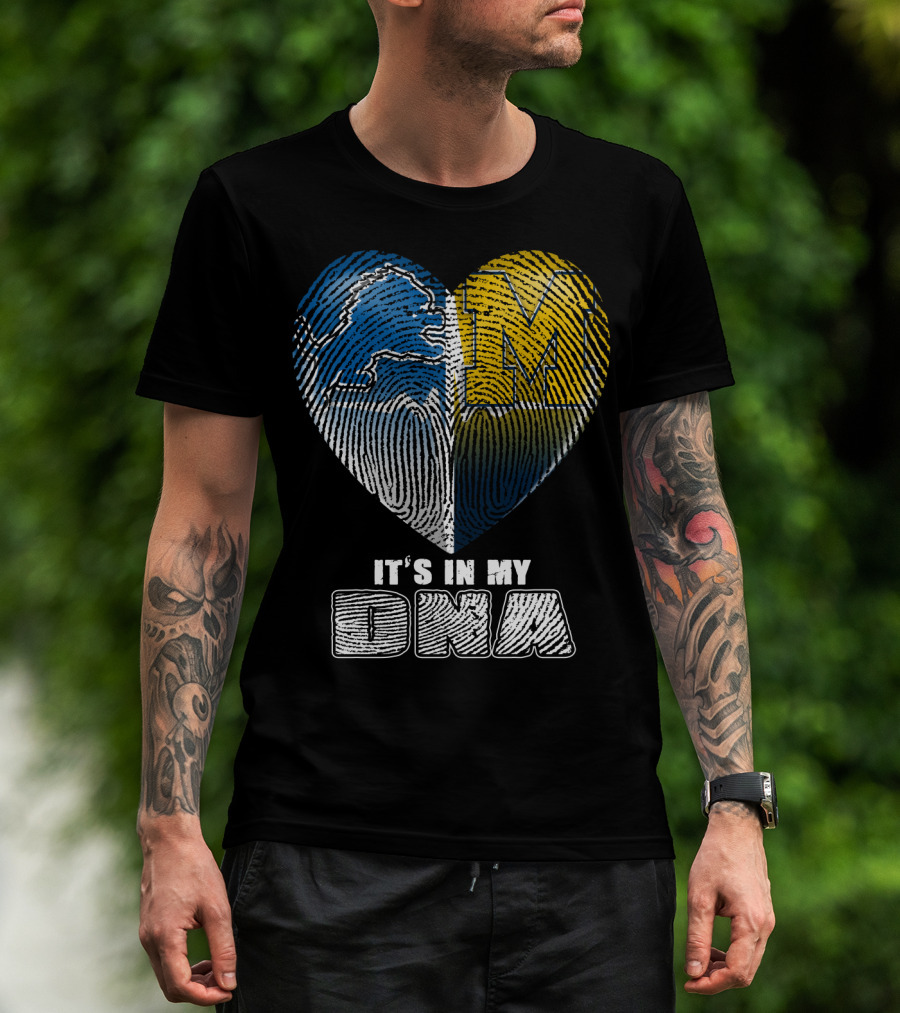 It's In My Dna Detroit Lions Michigan Wolverines Heart Fingerprint T-Shirt