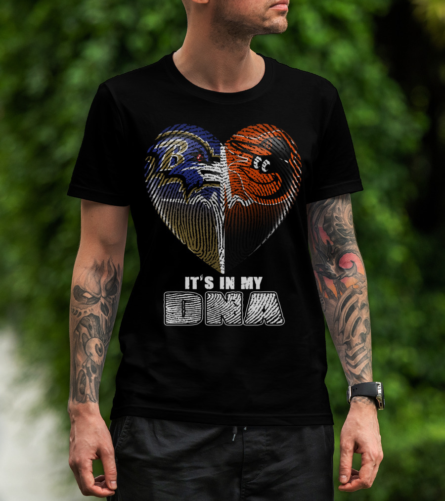It's In My Dna Ravens Orioles Heart Fingerprint T-Shirt