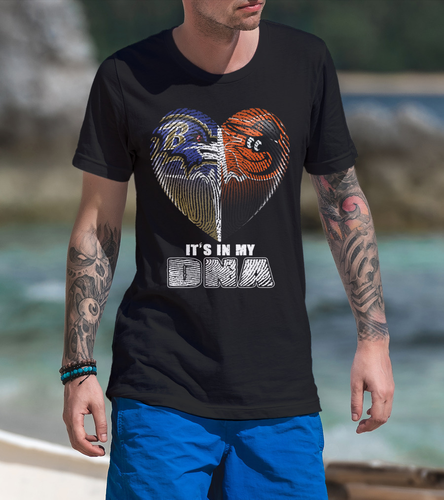 It's In My Dna Ravens Orioles Heart Fingerprint T-Shirt