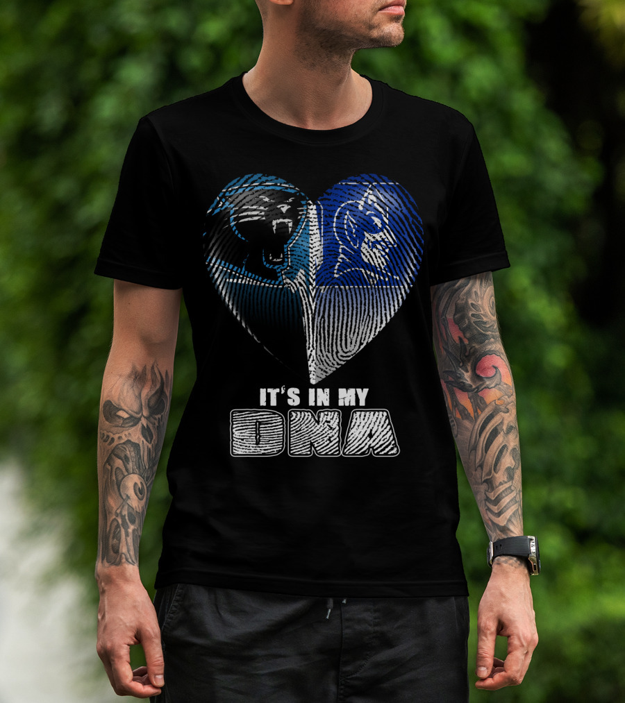 It's In My Dna Carolina Panthers And Duke Blue Devils Fingerprint Heart T-Shirt