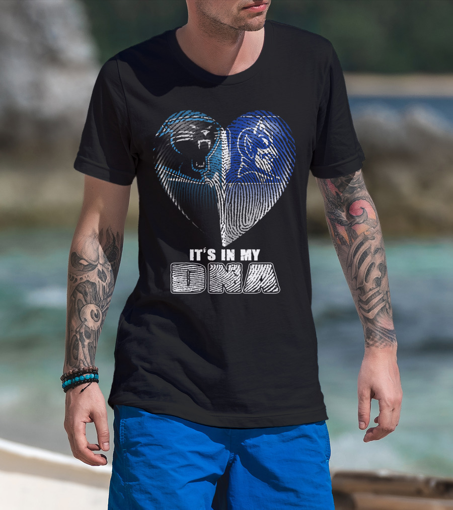 It's In My Dna Carolina Panthers And Duke Blue Devils Fingerprint Heart T-Shirt
