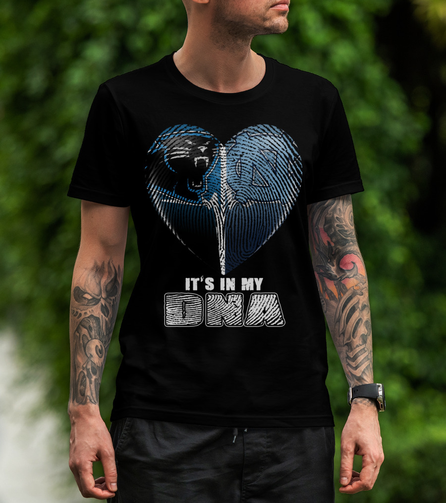 It's In My Dna Carolina Panthers North Carolina Tar Heels Heart Fingerprint T-Shirt