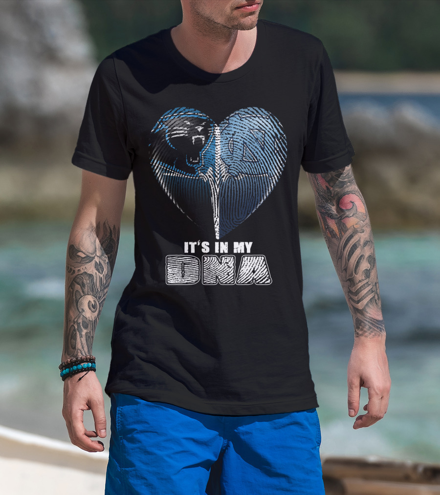 It's In My Dna Carolina Panthers North Carolina Tar Heels Heart Fingerprint T-Shirt