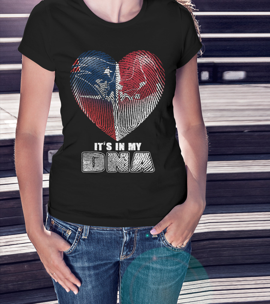 It's In My Dna Patriots Red Sox Heart Fingerprint T-Shirt