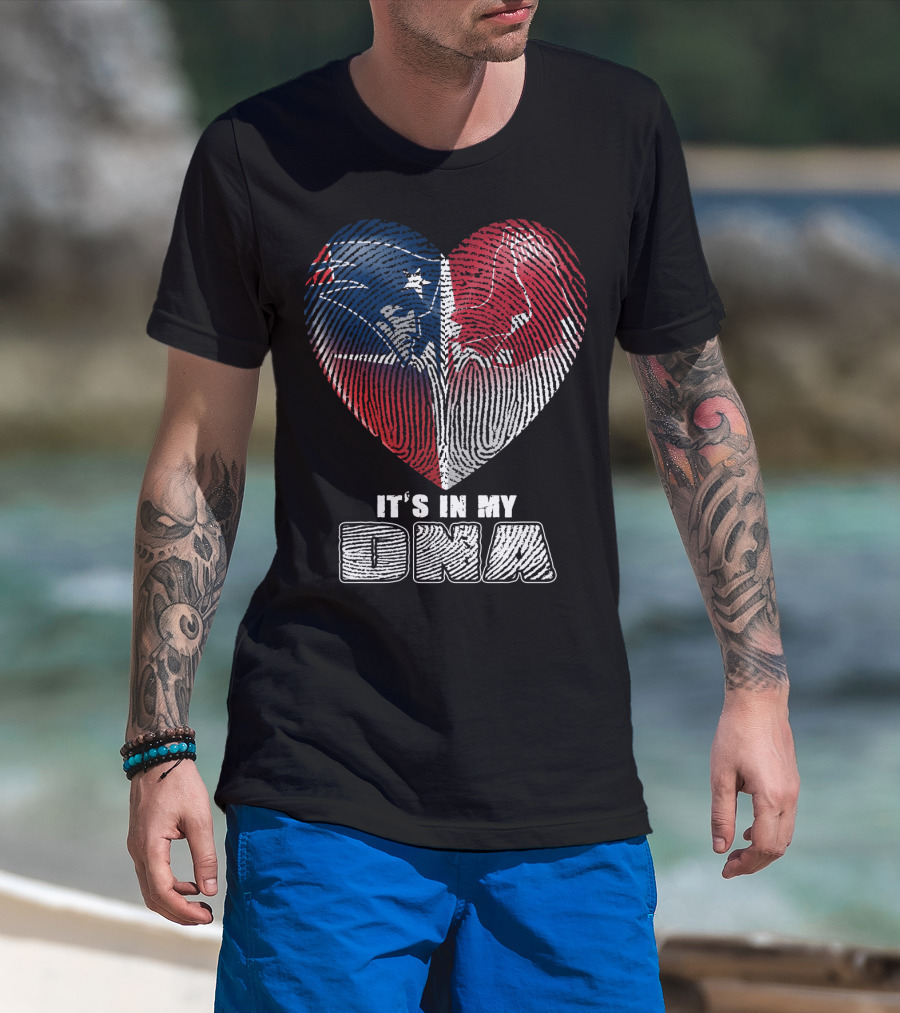 It's In My Dna Patriots Red Sox Heart Fingerprint T-Shirt
