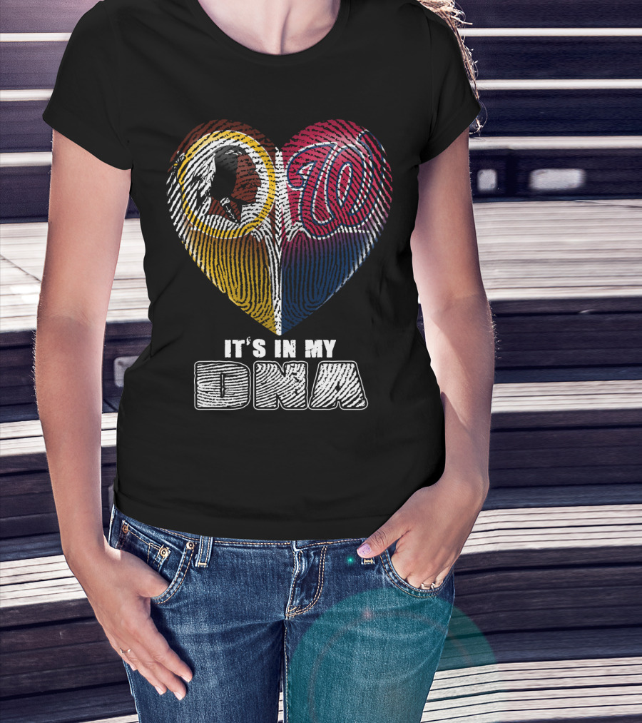 It's In My Dna Washington Redskins Washington Nationals Heart Fingerprint T-Shirt