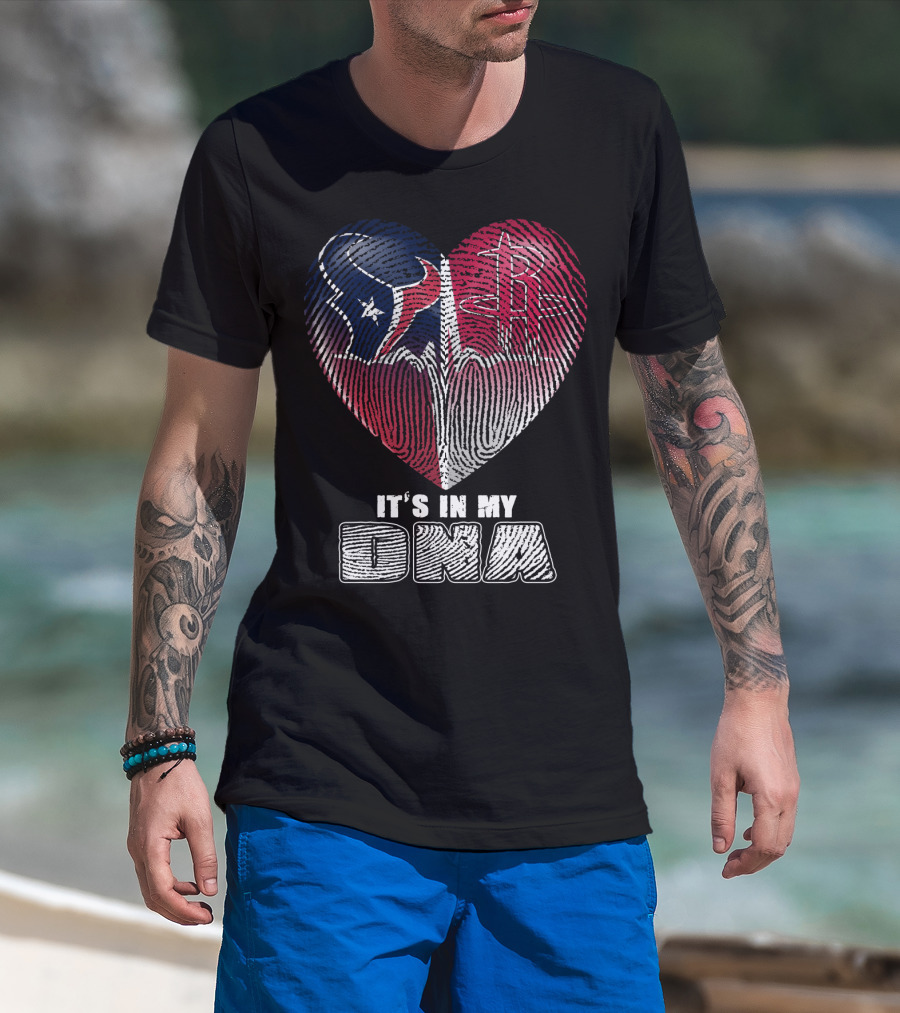 It's In My Dna Houston Texans Houston Rockets Heartbeat Fingerprint T-Shirt