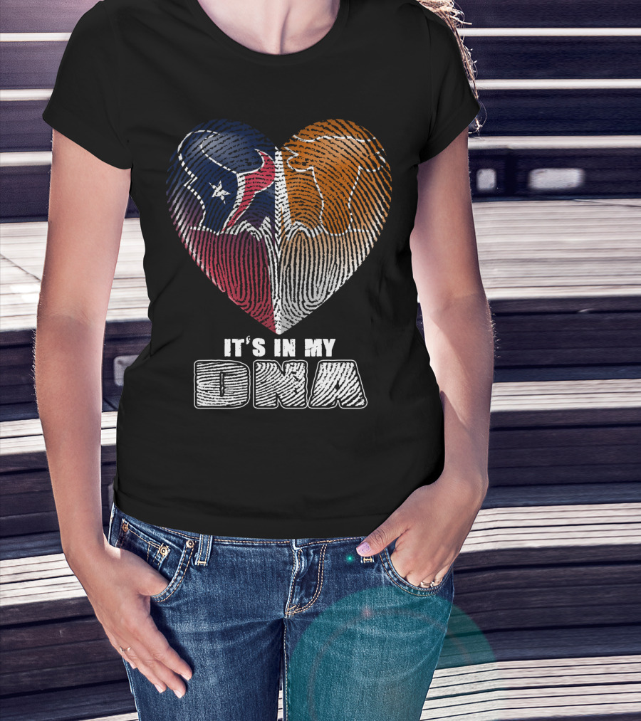 It's In My Dna Texans And Longhorns Heart Fingerprint T-Shirt