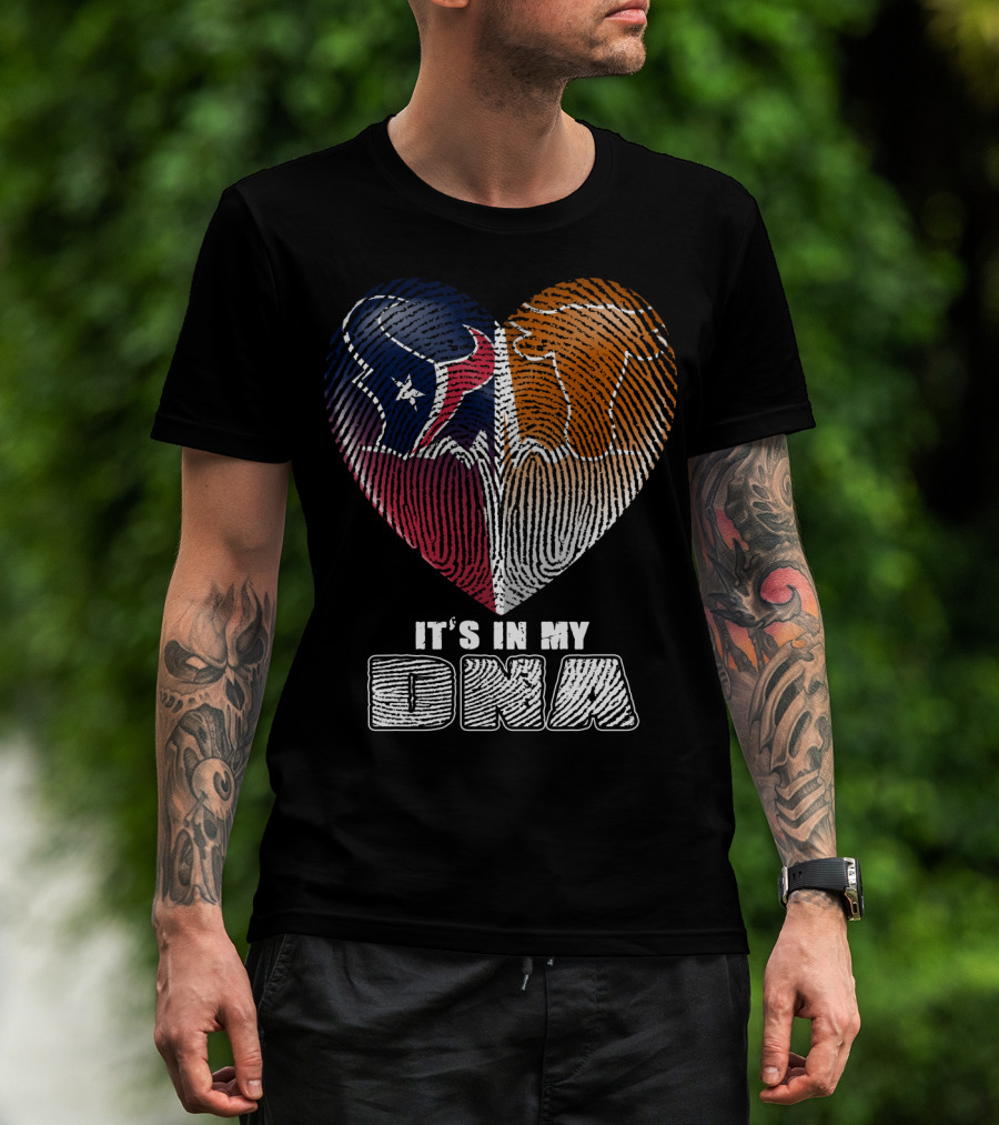 It's In My Dna Texans And Longhorns Heart Fingerprint T-Shirt