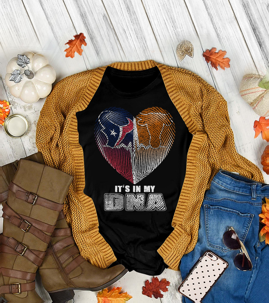 It's In My Dna Texans And Longhorns Heart Fingerprint T-Shirt