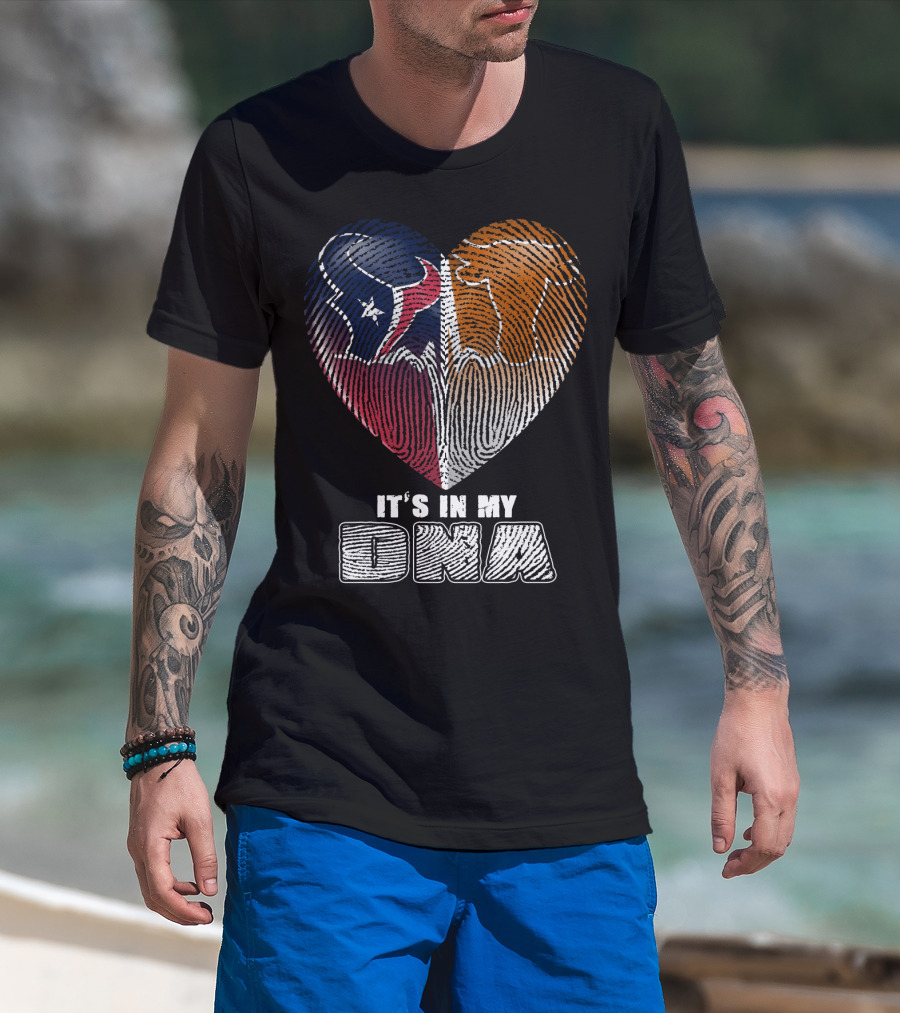 It's In My Dna Texans And Longhorns Heart Fingerprint T-Shirt