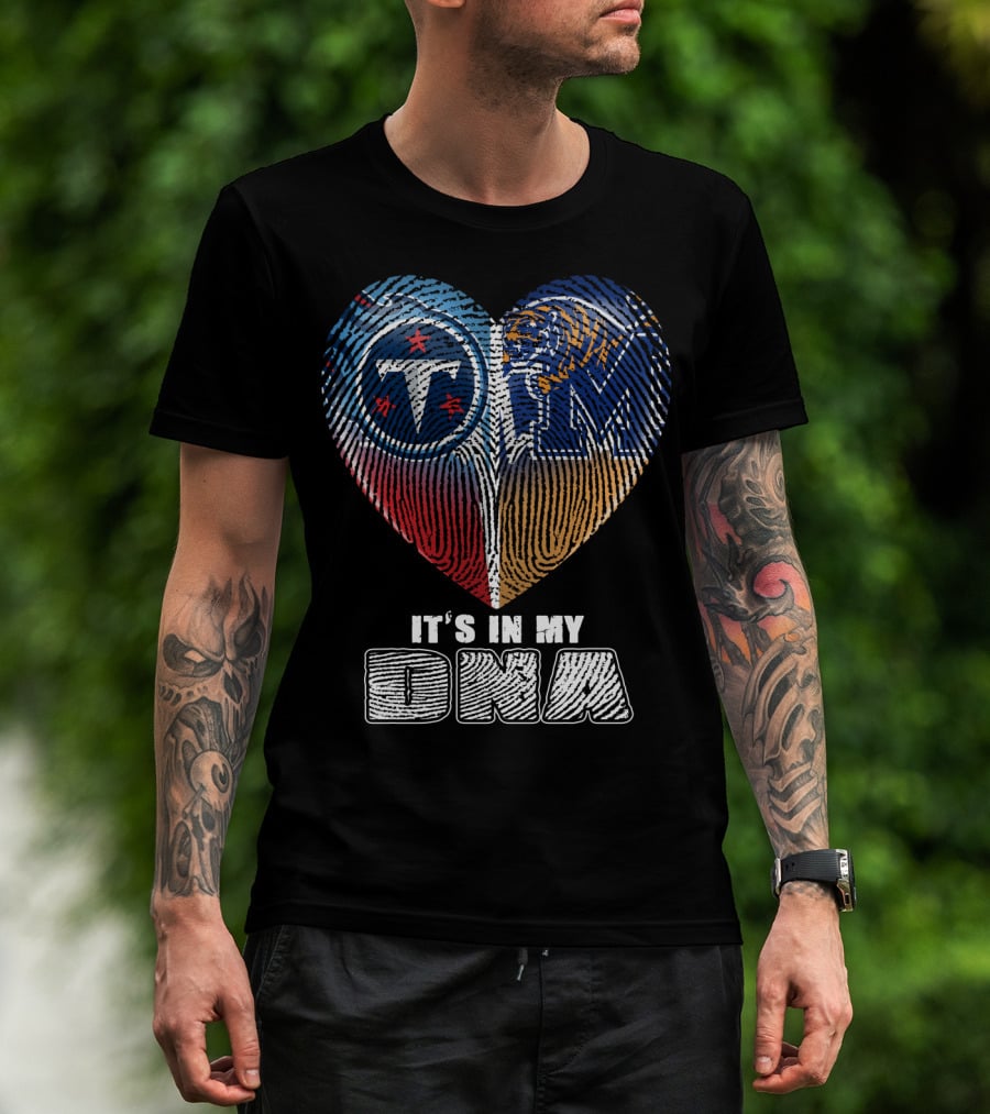 It's In My Dna Tennessee Titans Memphis Tigers Fingerprint Heart T-Shirt
