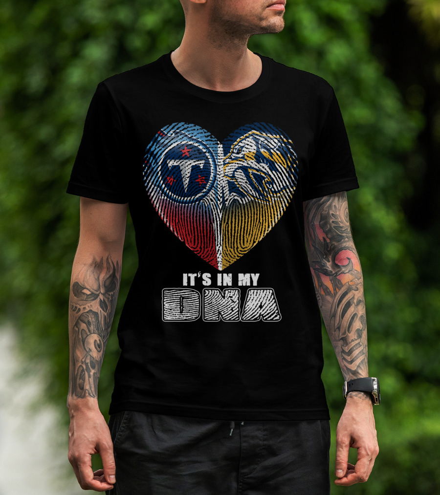 It's In My Dna Tennessee Titans Predators Heart Fingerprint T-Shirt