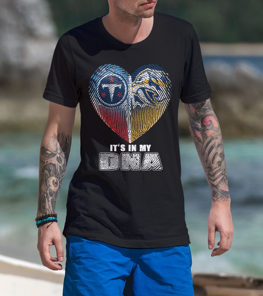 It's In My Dna Tennessee Titans Predators Heart Fingerprint T-Shirt