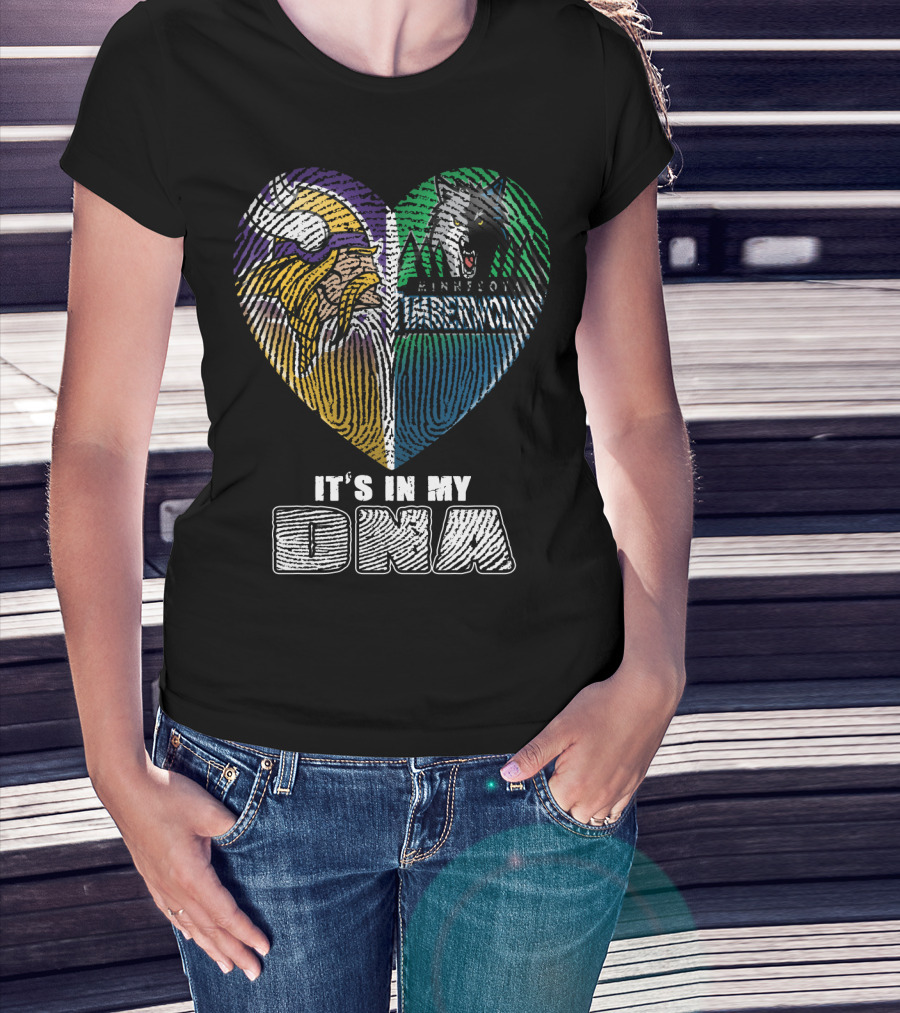 It's In My Dna Minnesota Vikings Timberwolves Heart Fingerprint T-Shirt