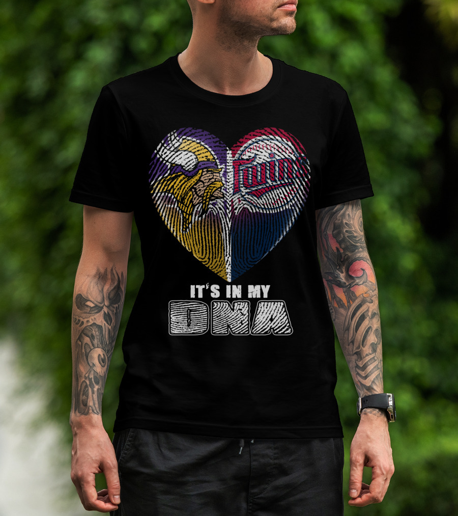Vikings Twins Fingerprint Heart It's In My Dna T-Shirt