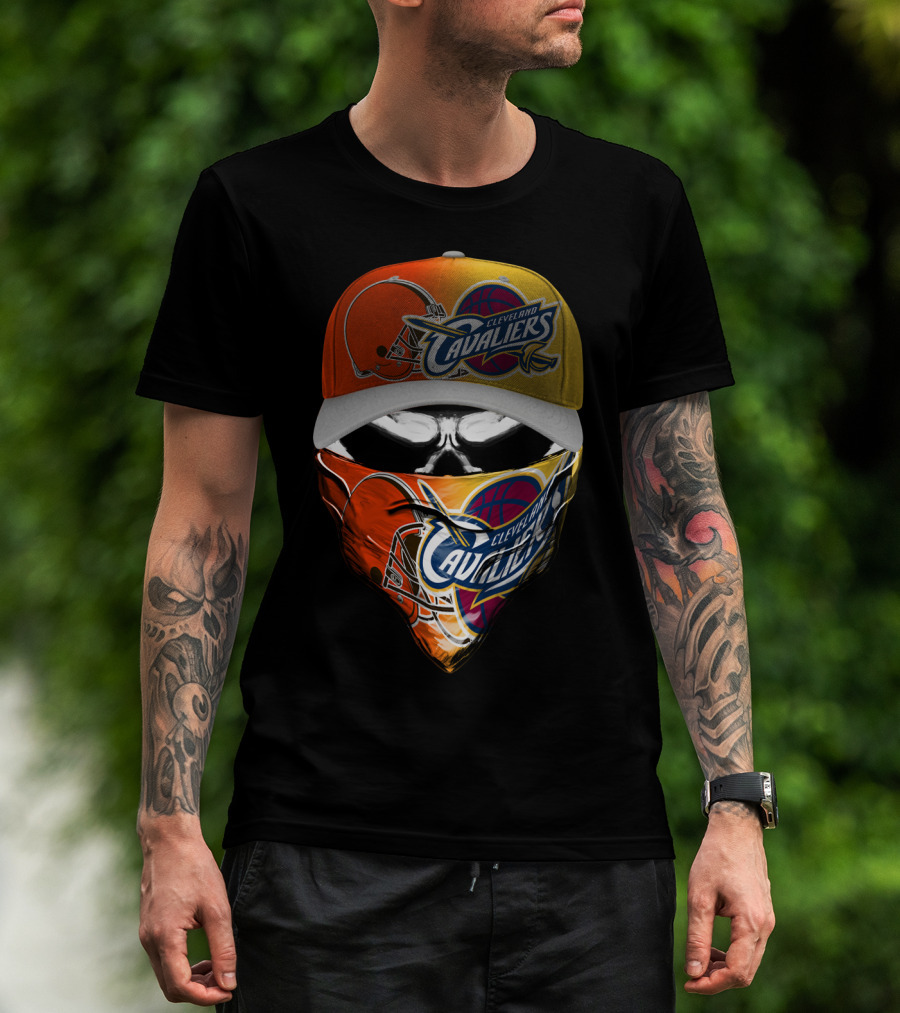 Cleveland Cavaliers Skum 021 Mask And Hat Design Featuring Team Logos T-Shirt