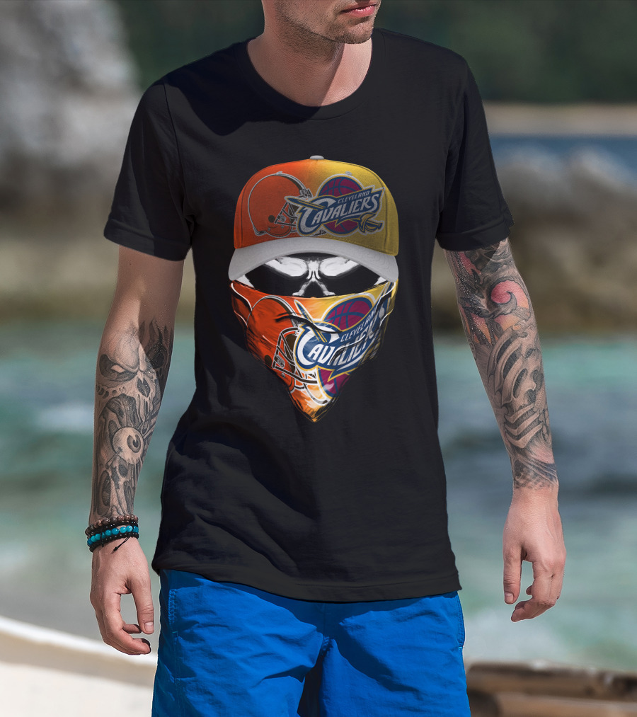Cleveland Cavaliers Skum 021 Mask And Hat Design Featuring Team Logos T-Shirt
