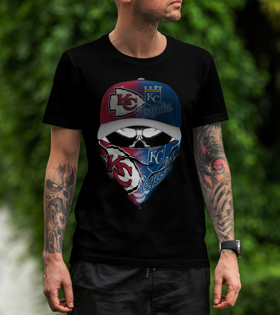 Kansas City Chiefs Royals Skull Mask Logo Mashup T-Shirt