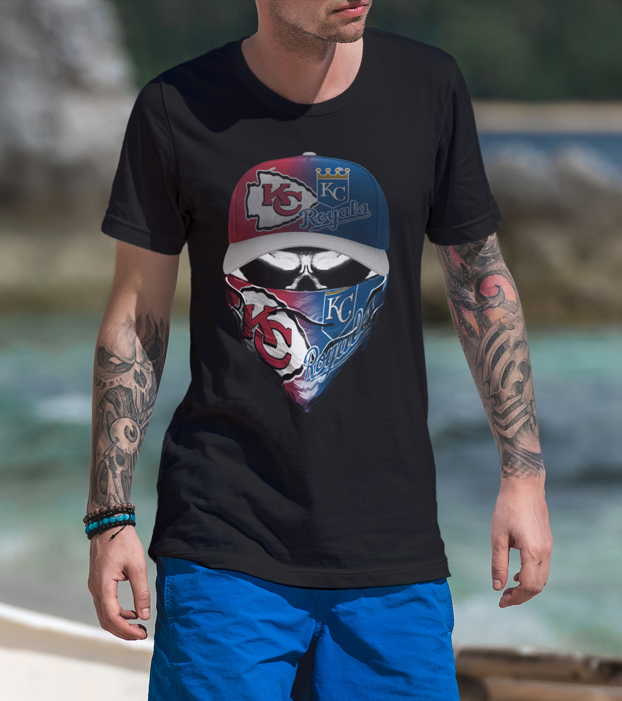 Kansas City Chiefs Royals Skull Mask Logo Mashup T-Shirt