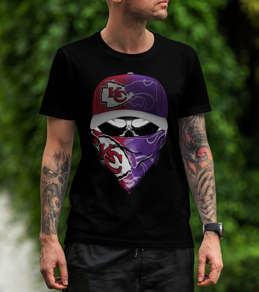 Kansas City Chiefs Kansas State Wildcats Fan Skull Mask T-Shirt