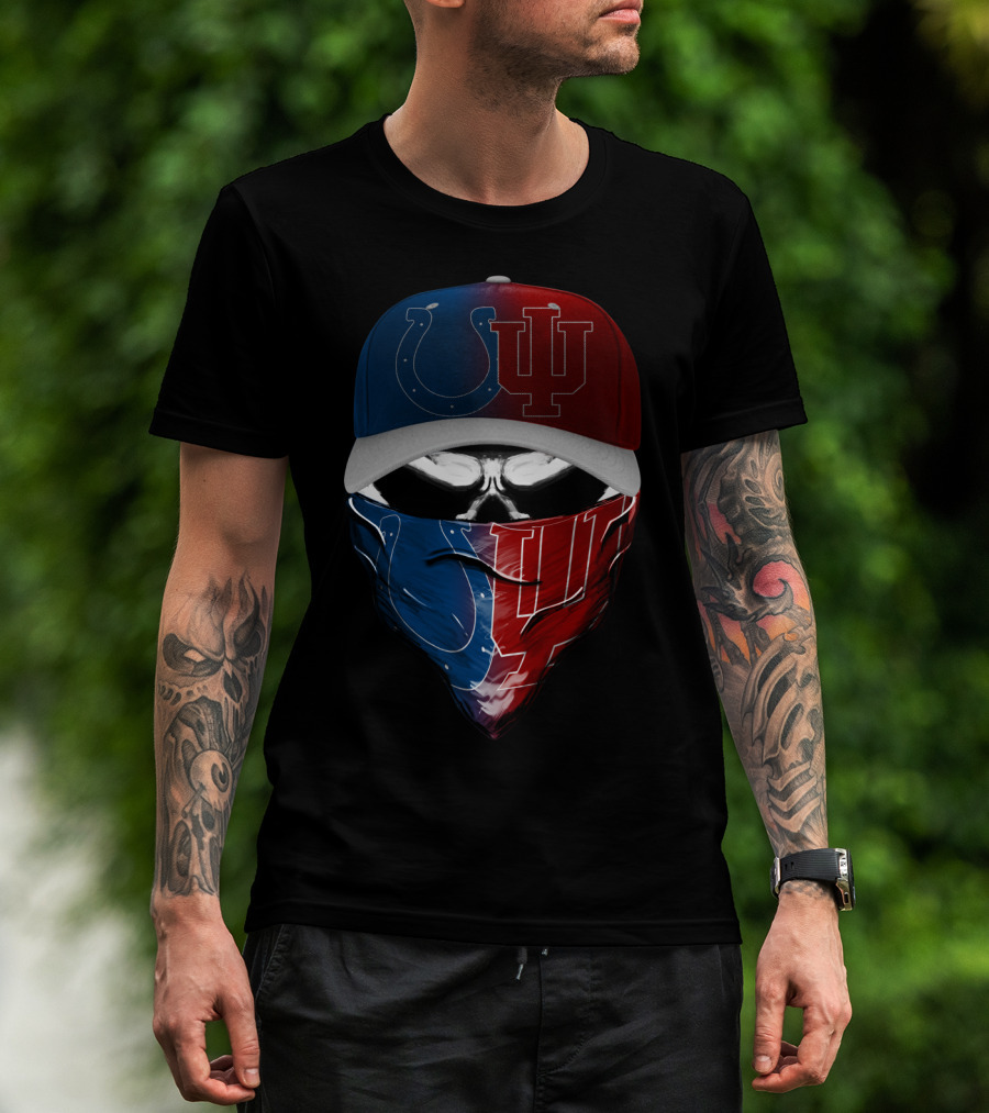 Indiana Colts And Hoosiers Skull Bandana And Cap T-Shirt