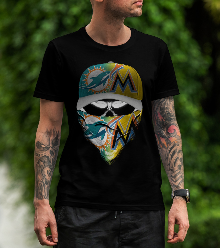Miami Dolphins Miami Marlins Masked Skull Cap T-Shirt