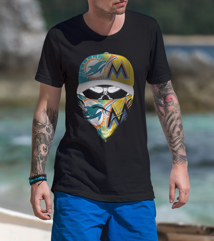 Miami Dolphins Miami Marlins Masked Skull Cap T-Shirt