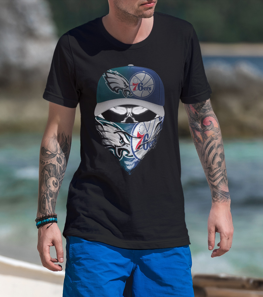 Philadelphia Eagles And 76ers Skull Bandana And Cap T-Shirt