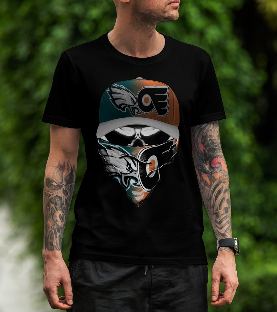 Philadelphia Eagles Flyers Fan Mask Hat Dual T-Shirt