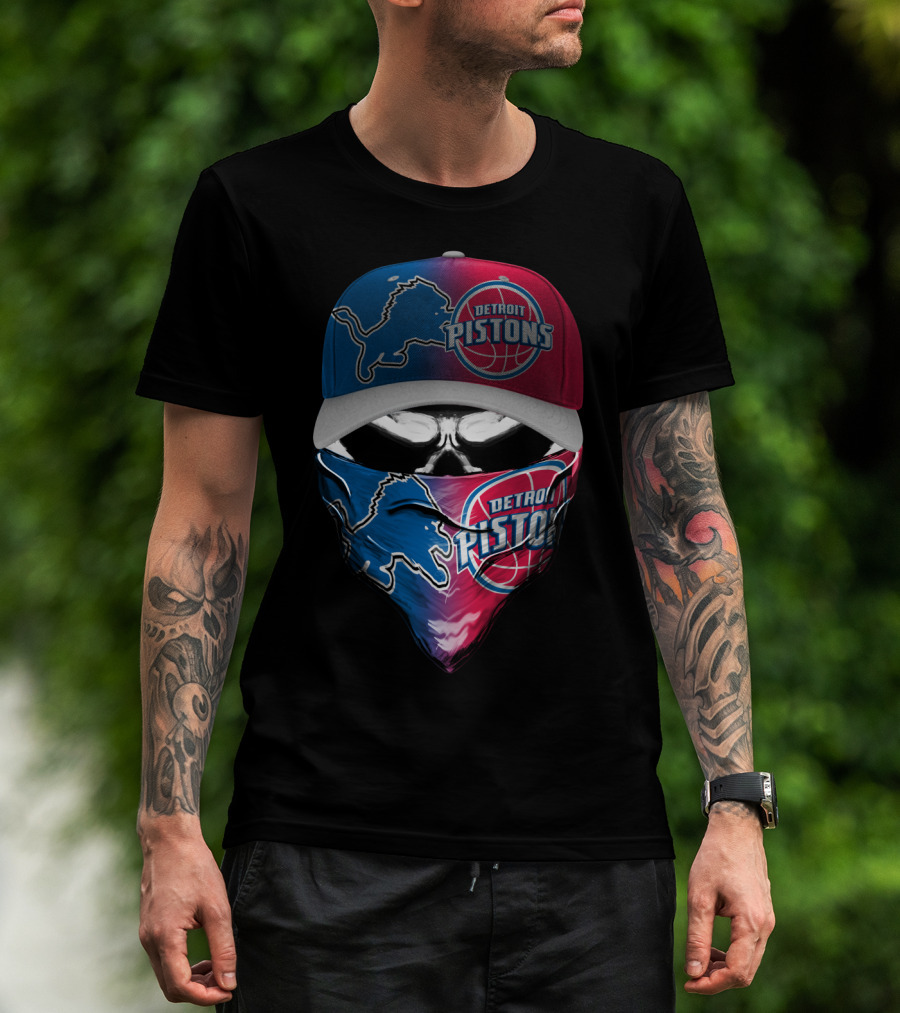Detroit Pistons And Lions Football Skull Mask Combo T-Shirt