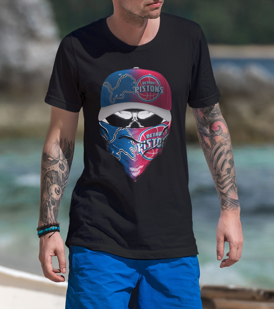 Detroit Pistons And Lions Football Skull Mask Combo T-Shirt
