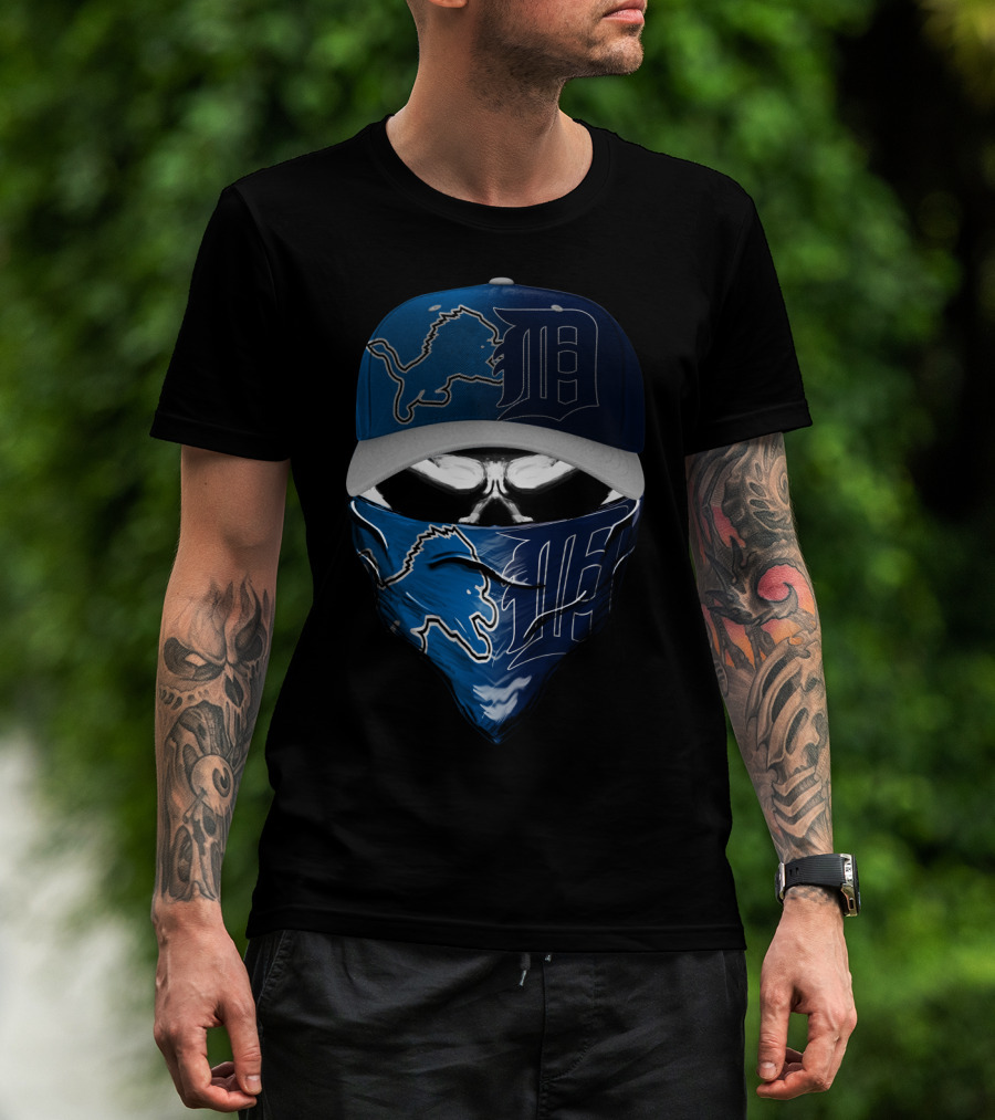 Detroit Lions Face Cover And Cap T-Shirt