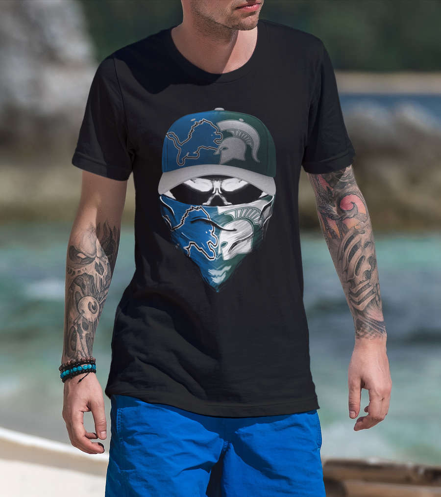 Detroit Lions Spartan Skull Skum 076 T-Shirt