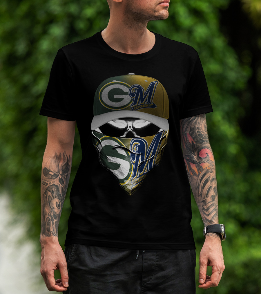 Green Bay Packers Milwaukee Brewers Skull Cap Bandana Blend T-Shirt