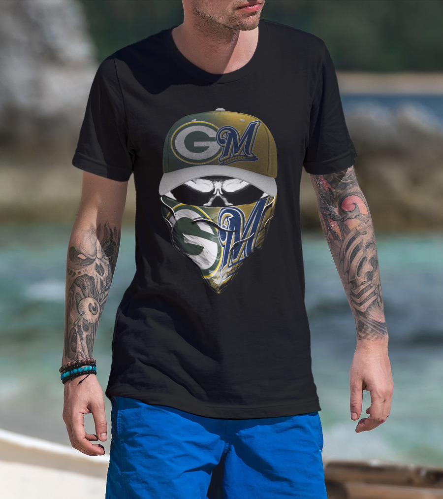 Green Bay Packers Milwaukee Brewers Skull Cap Bandana Blend T-Shirt