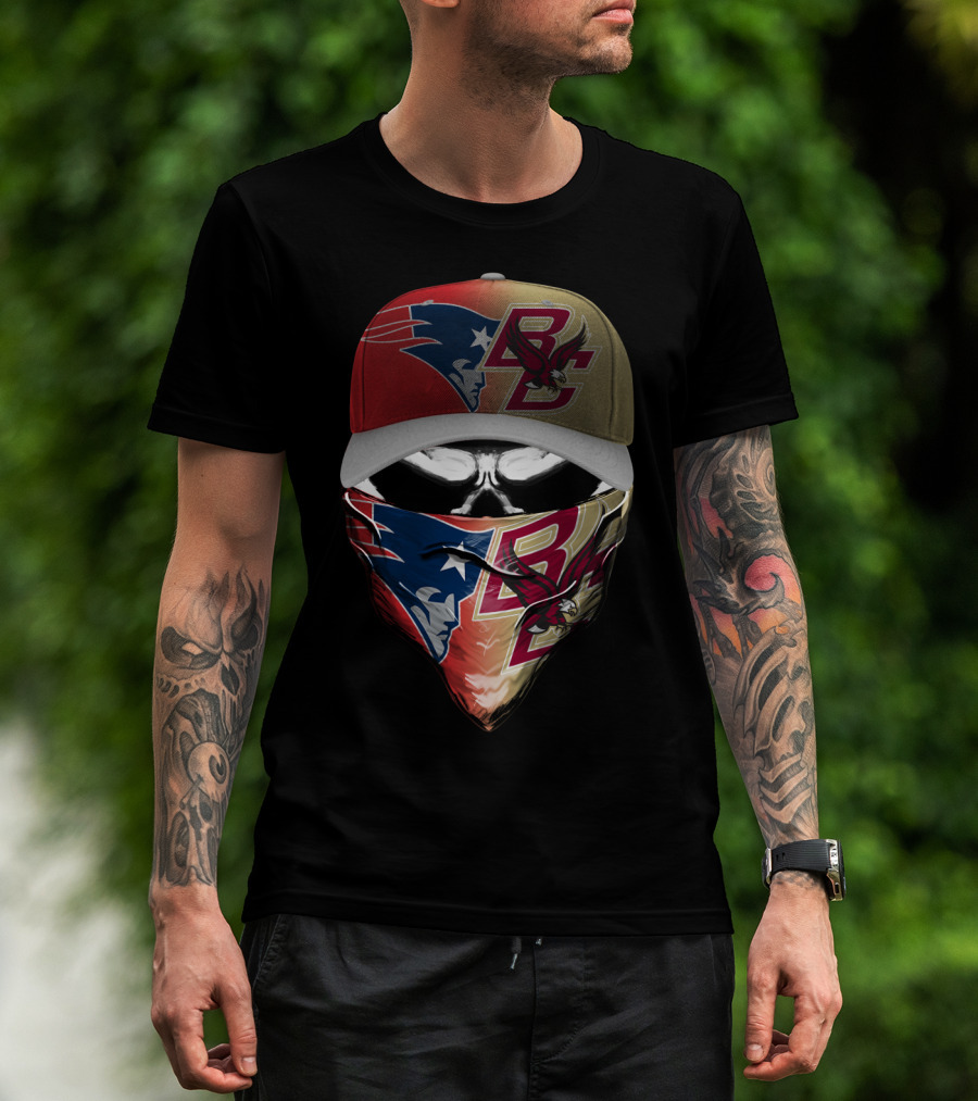 New England Patriots Bc Eagles Skull Mask Combo T-Shirt