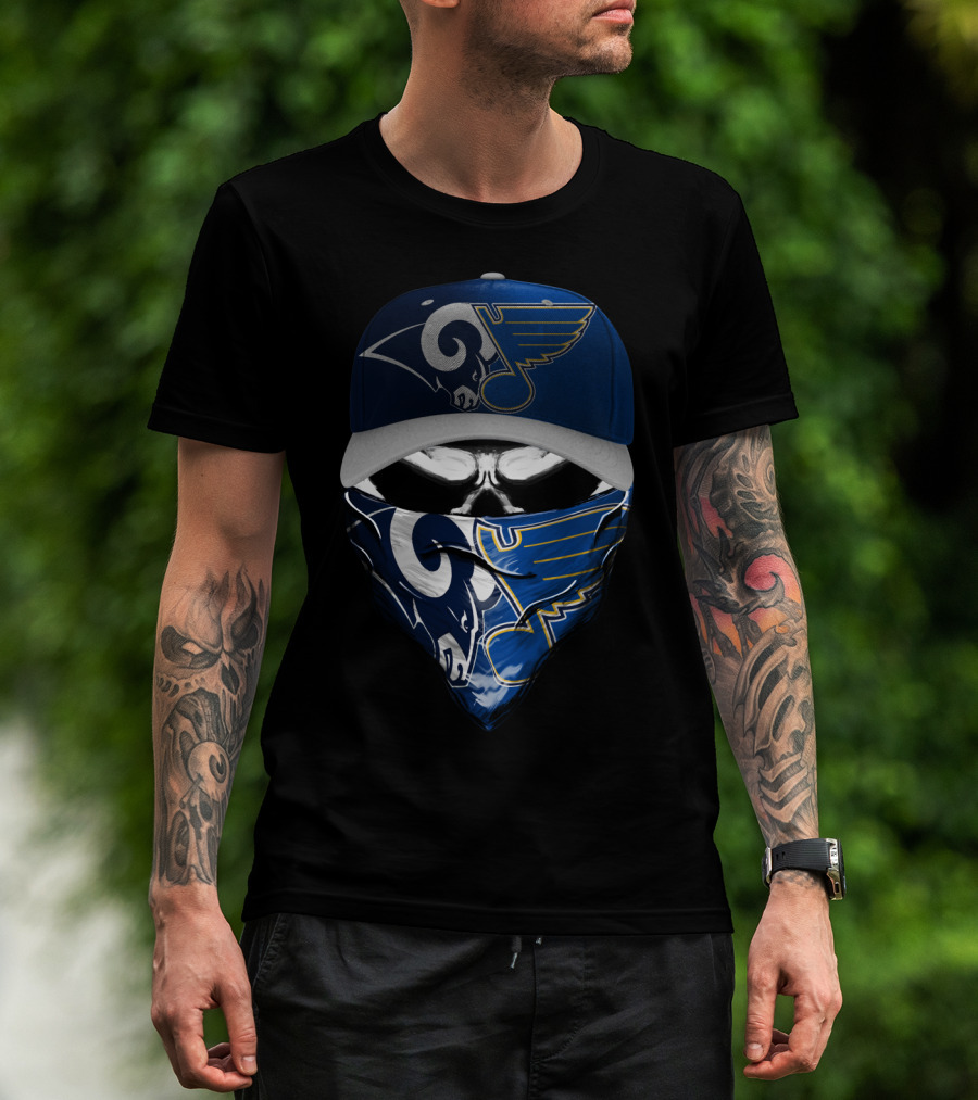 Blue Rams And Wings Logos Hat And Bandana T-Shirt