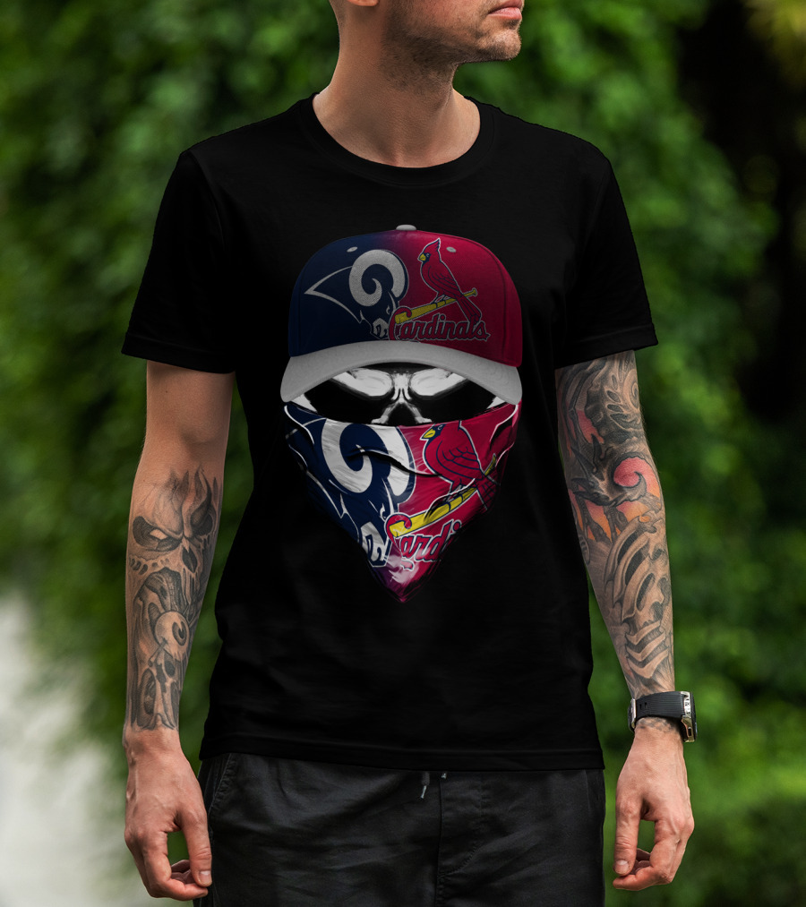 Rams Cardinals Split Logo Hat Mask Skum 100 T-Shirt
