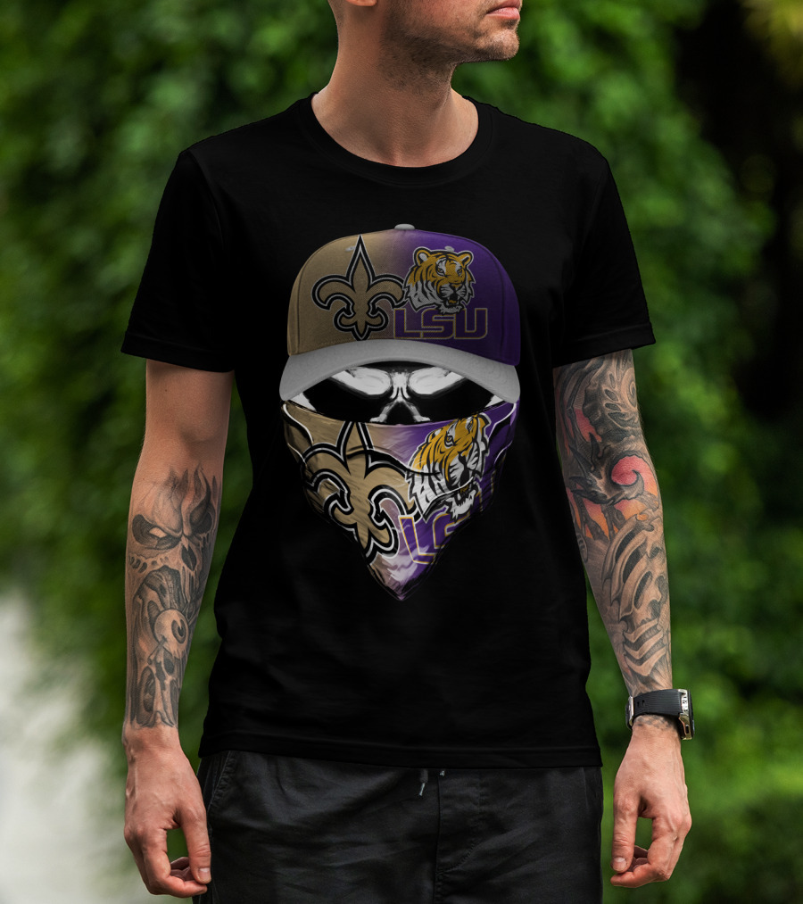 Lsu Tigers New Orleans Saints Logo Mask And Cap Combination T-Shirt