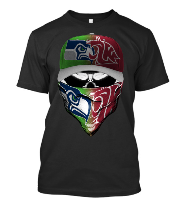 Seattle Seahawks Washington State Cougars Split Mask Hat T-Shirt