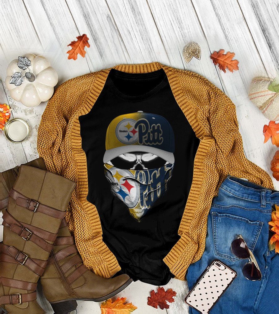 Steelers Pitt Skull Mask Cap T-Shirt