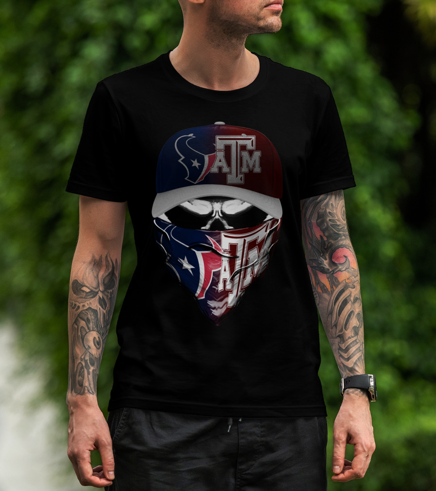 Houston Texans Texas A&M Aggies Skull Mask Hat Combination T-Shirt